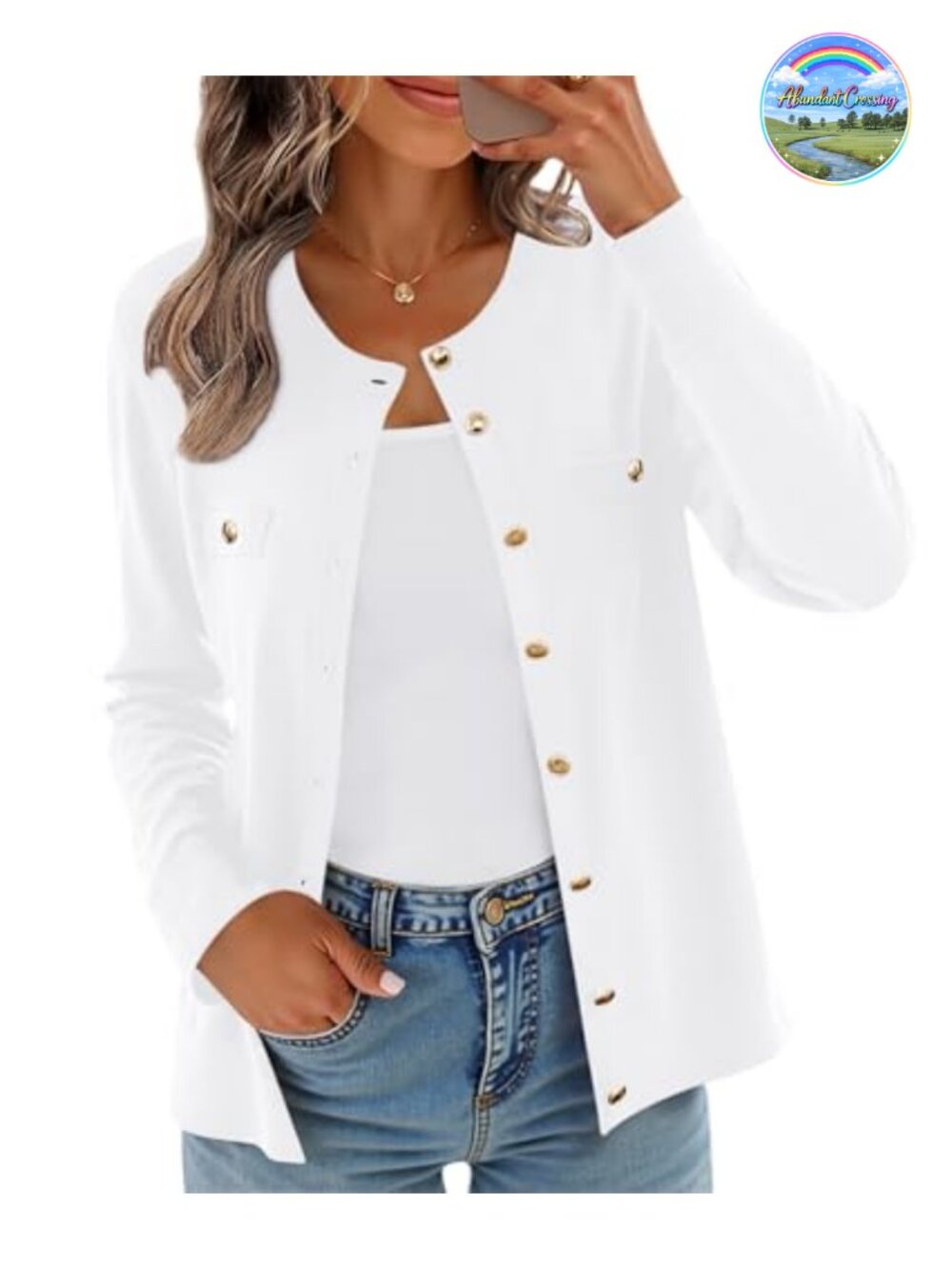 Women's Soft Knit Button Down Cardigan Long Sleeve Crew Neck